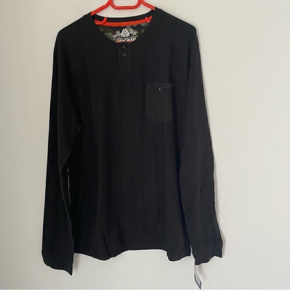 American Rag Men’s Long Sleeve Henley Neck Black Sweatshirt XL